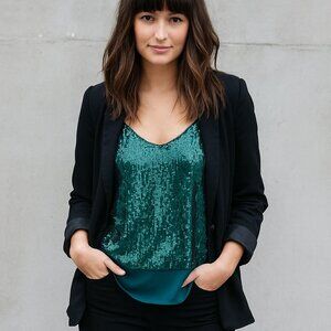 ✨ CELLABIE Holiday Green Sequin Tank Top ✨